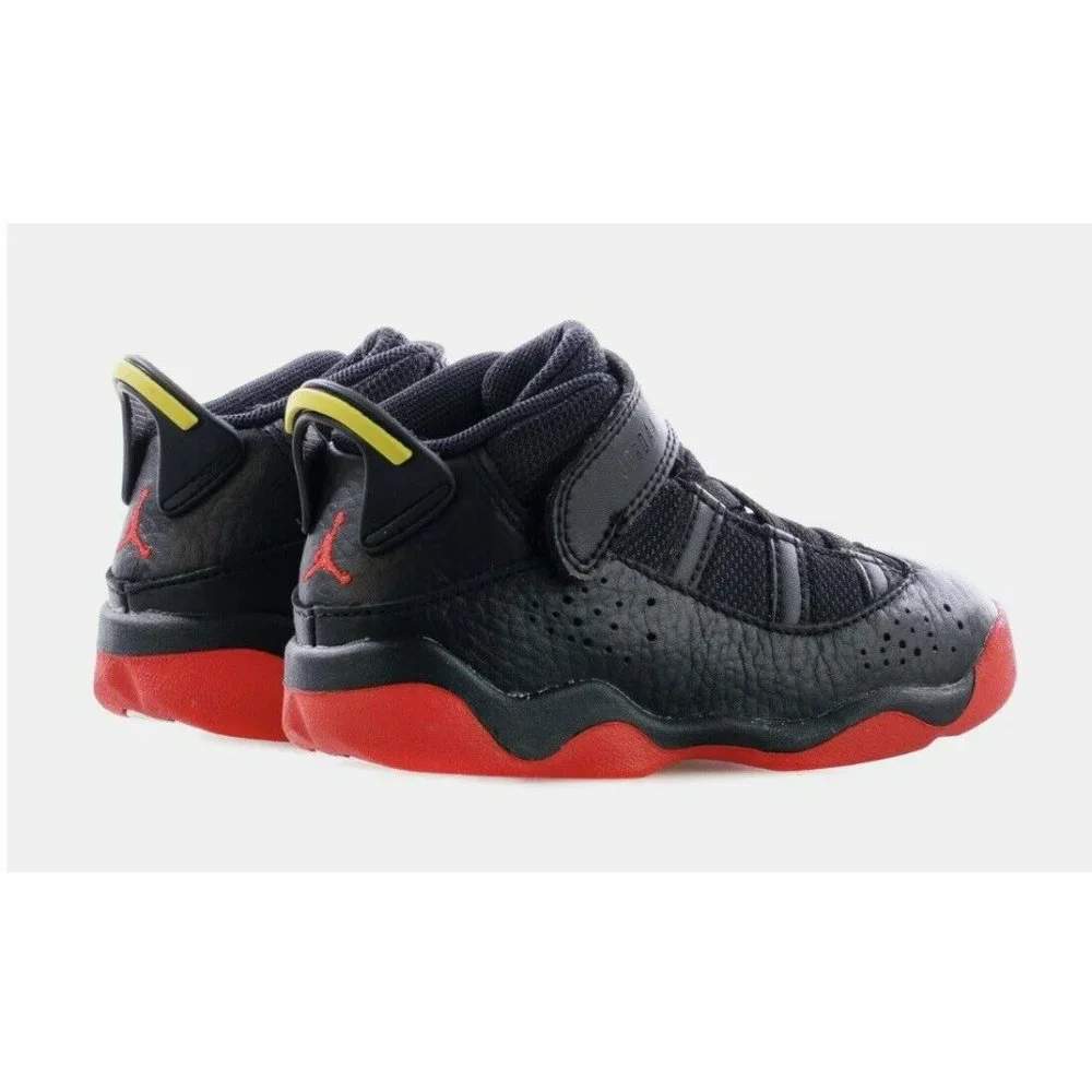 Nike Air Jordan 6 Rings Sneakers Black University Red 323420-063 Toddler Size 6C